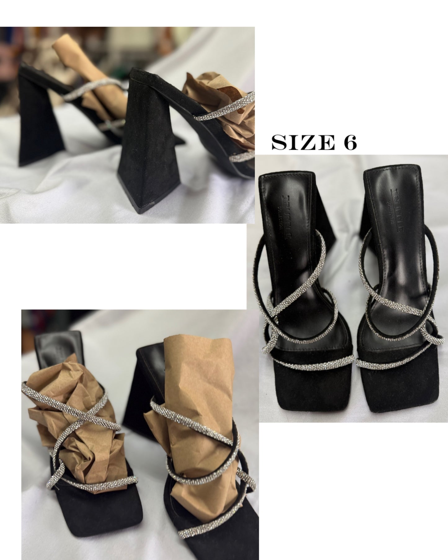 Strappy silver slip on heel